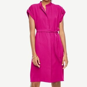 Ann Taylor Belted Short Sleeve Shirt dress- Hot Fuschia/Deep Pink- XS